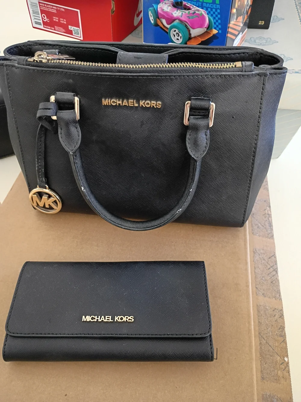 Michael Kors Black Saffiano Satchel with Matching Wallet